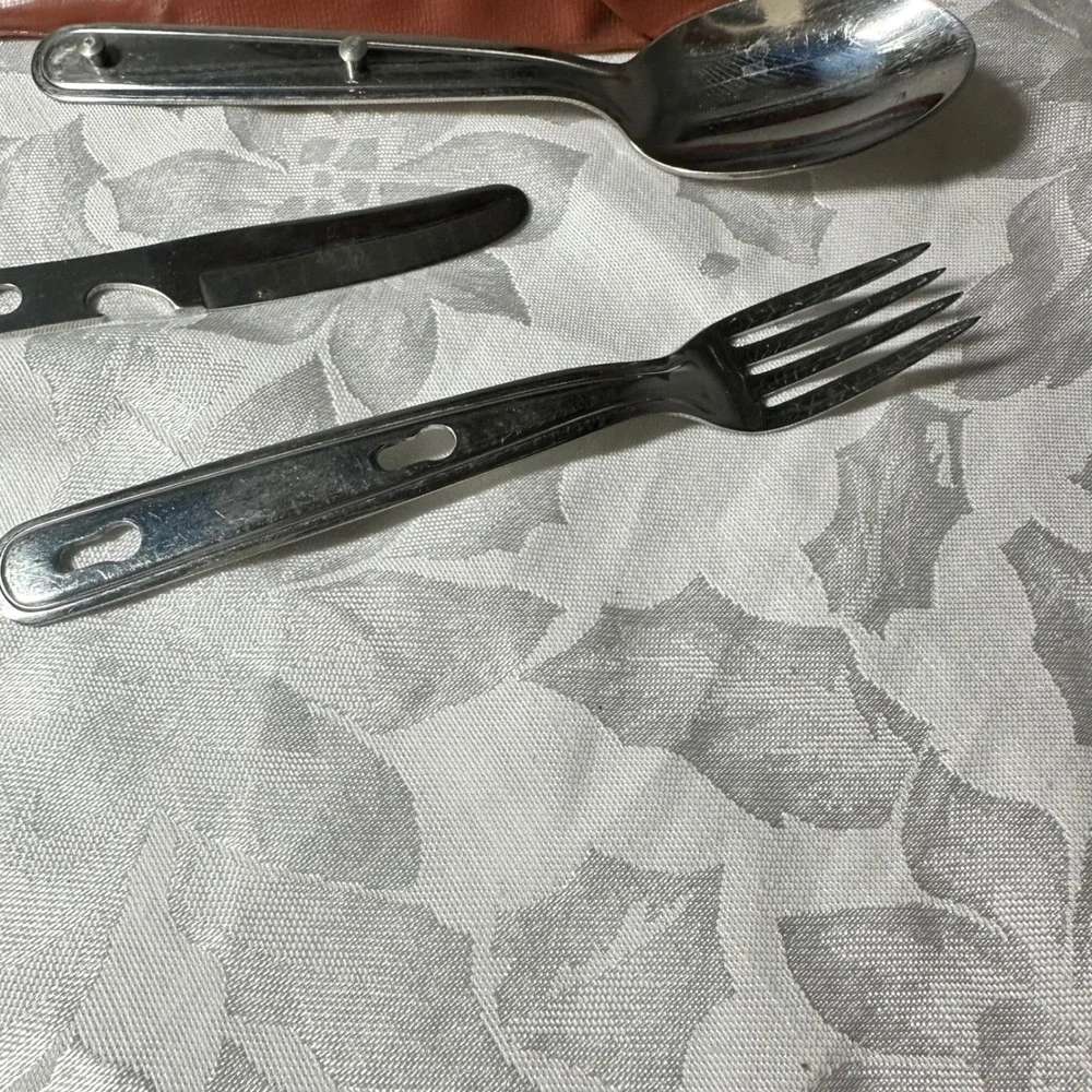 Vintage Military Style Hobo Utensil Set Silver Nesting Scouts Camping Flatware